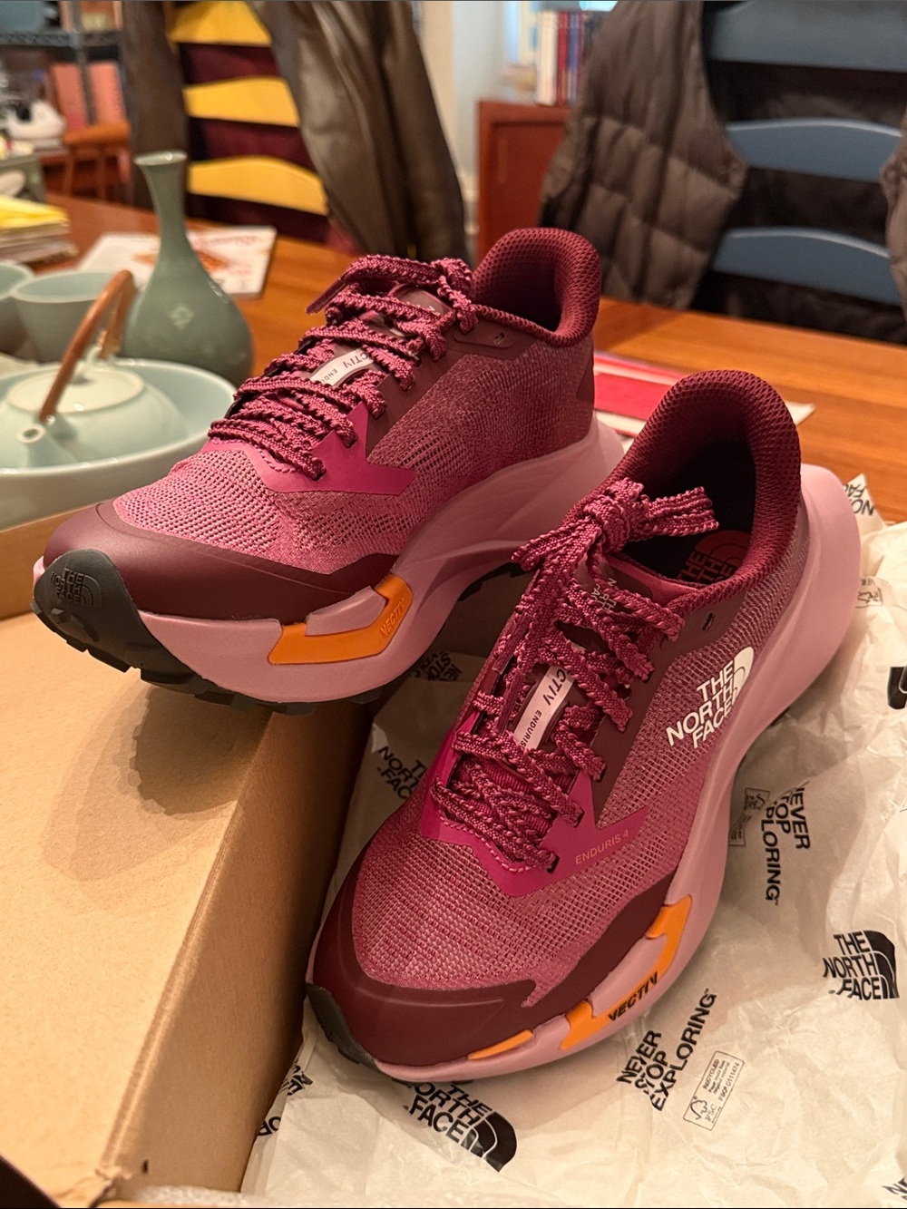 New With Box - North Face Vectiv Enduris 4 Women's Maroon and Pink Trail Runners